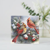 Vintager Winter Kardinal Birds Schneeweihnachtsfla Karte (Stehend Vorderseite)
