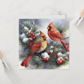 Vintager Winter Kardinal Birds Schneeweihnachtsfla Karte (Vorderseite/Rückseite Beispiel)