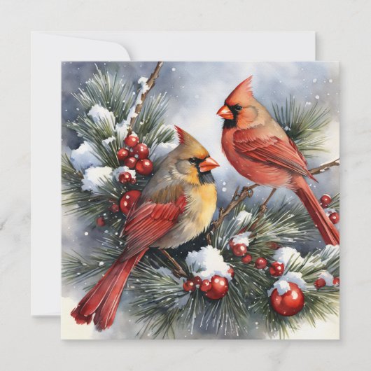 Vintager Winter Kardinal Birds Schneeweihnachtsfla Karte (Vorderseite)