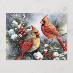 Vintager Winter Kardinal Birds Schneezeit Feiertagspostkarte