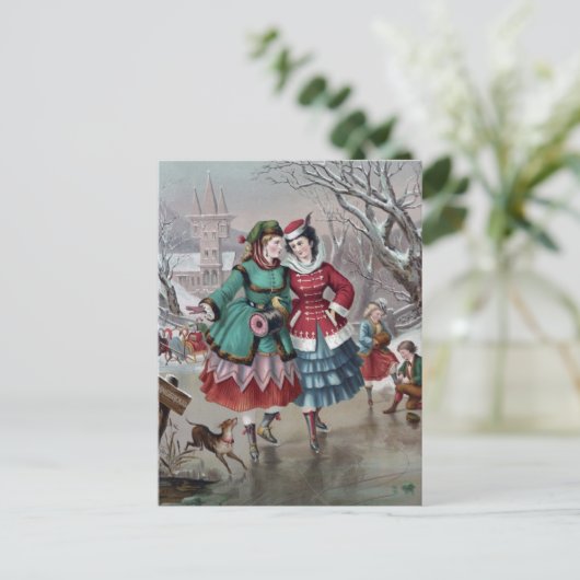 Vintager Winter Postkarte (Stehend Vorderseite)