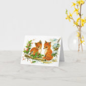 Vintager Winter Red Fox Karte (Gelbe Blume)