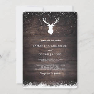 Vintager Winter Simple Deer & Snowflaks Hochzeit I Einladung