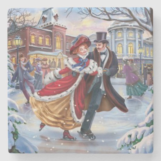 Vintager Winter Skate Kunstvoll Steinuntersetzer (Vorderseite)