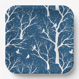 Vintager Winter Sky Weißer Vogelschutz Schneeflock Pappteller