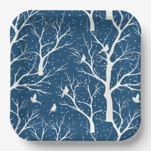 Vintager Winter Sky Weißer Vogelschutz Schneeflock Pappteller