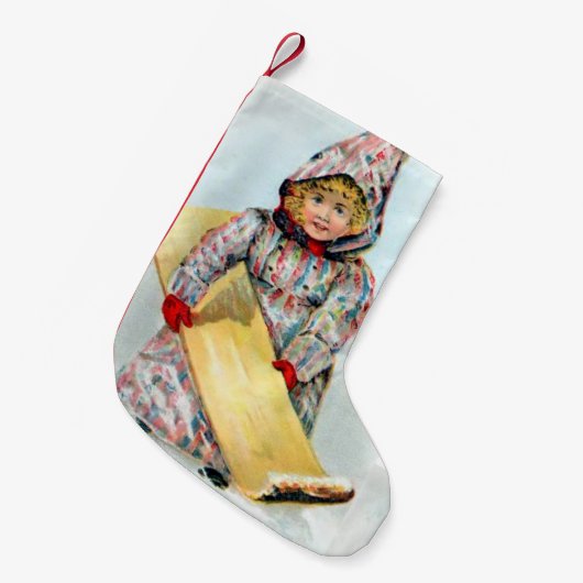 Vintager Winter-Sledding Mädchen Kleiner Weihnachtsstrumpf (Vorderansicht (hängend))