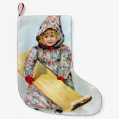 Vintager Winter-Sledding Mädchen Kleiner Weihnachtsstrumpf (Vorderseite)