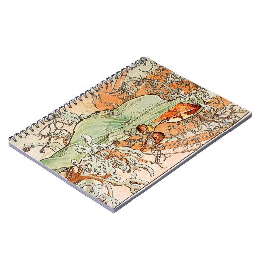 Vintager Winter von Alphonse Mucha Notizblock (Linke Seite)