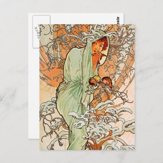 Vintager Winter von Alphonse Mucha Postkarte (Vorne/Hinten)