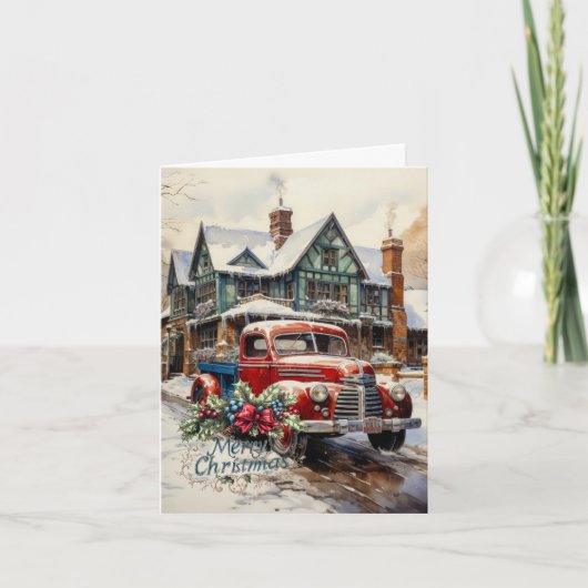 Vintager Winter Weihnachts-Stadthaus Frohe Weihnac Karte (Vorderseite)