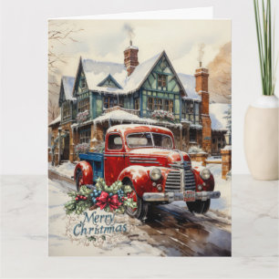 Vintager Winter Weihnachts-Stadthaus Frohe Weihnac Karte