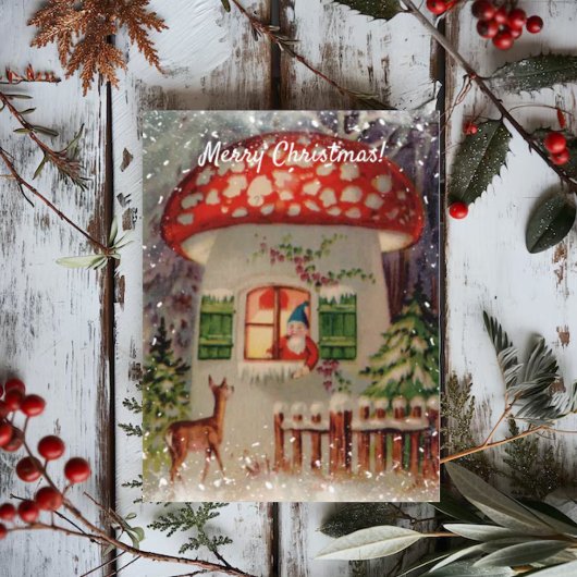 Vintager Wintergnome im Pilzsaal Weihnachten Postkarte