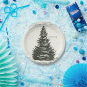 Vintager Winterpine Baum Rustikales Holz Elegantes Pappteller (Party)