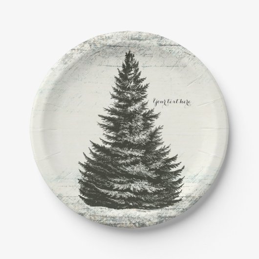 Vintager Winterpine Baum Rustikales Holz Elegantes Pappteller (Vorderseite)