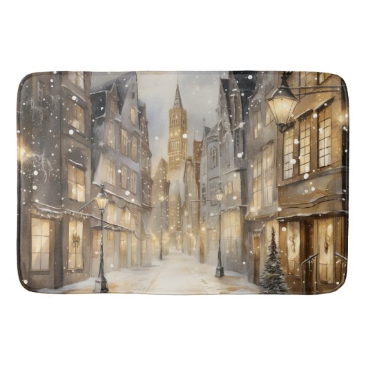 Vintager Winterschneefall im Stadtzentrum Badematte (Vorderseite)
