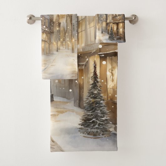 Vintager Winterschneefall im Stadtzentrum Badhandtuch Set (Insitu)