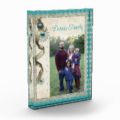 Vintager Winterschneeflockendampfer aquamarin Fotoblock (Links)