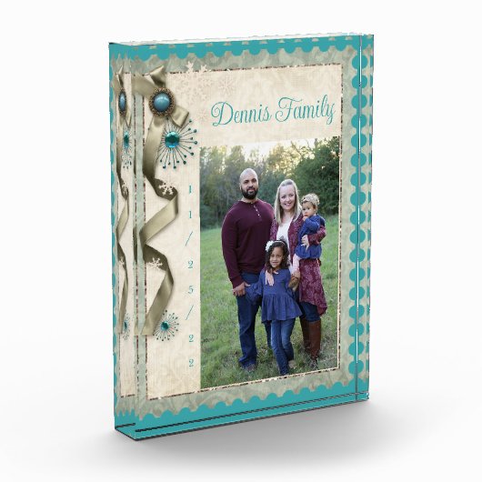 Vintager Winterschneeflockendampfer aquamarin Fotoblock (Links)