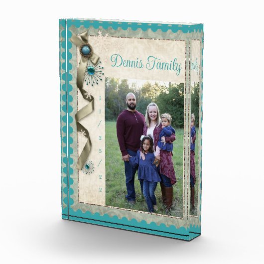 Vintager Winterschneeflockendampfer aquamarin Fotoblock (Rechts)