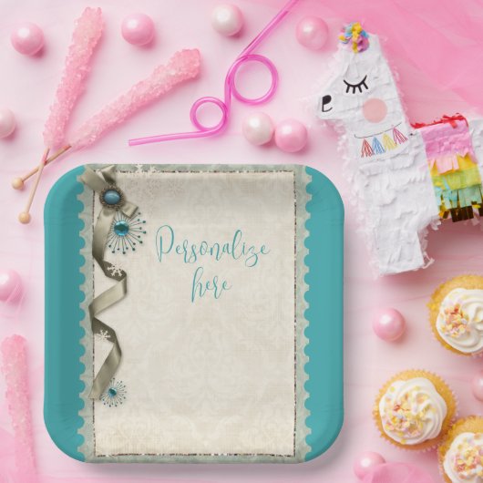 Vintager Winterschneeflockendampfer aquamarin Pappteller (Party)