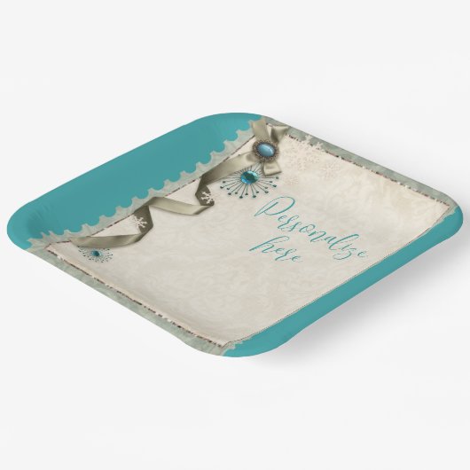 Vintager Winterschneeflockendampfer aquamarin Pappteller (Gewinkelt)