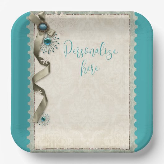 Vintager Winterschneeflockendampfer aquamarin Pappteller (Vorderseite)