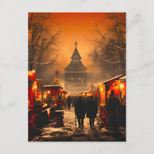 Vintager Winterschneemarkt Feiertagspostkarte