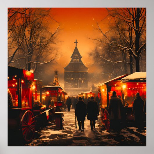 Vintager Winterschneemarkt Poster (Vorne)