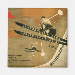 Vintager Wintersport, russisches Skiplakat Magnet