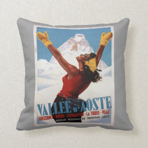 Vintager Wintersport, Ski Italien, Val d'Aosta Kissen