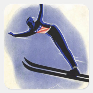 Vintager Wintersport - Skijumper Quadratischer Aufkleber