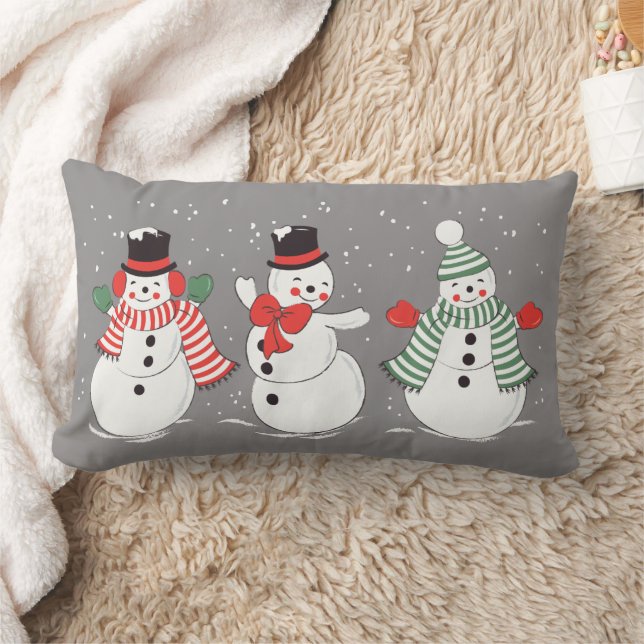 Vintager Wintertanz Snowmen Grau Lendenkissen (Decke)