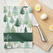 Vintager Winterwald in Wasserfarbe Personalisiert Geschirrtuch (Viertel Falte)