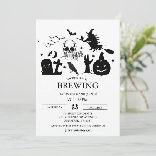 Vintager Witzgenuss bricht Halloween-Party Einladung (Stehend Vorderseite)