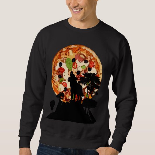 Vintager Wolf Howling bei Pizza Moon Wolves Sweatshirt (Vorderseite)