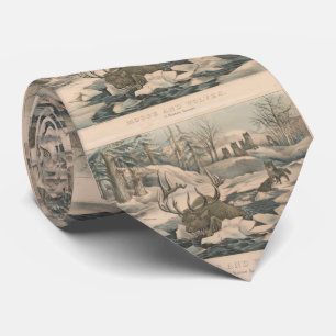 Vintager Wolf-Satz, der eine Elch-Illustration Krawatte