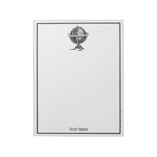 Vintager World Globe Lithograph, der BW Zeichne Notizblock