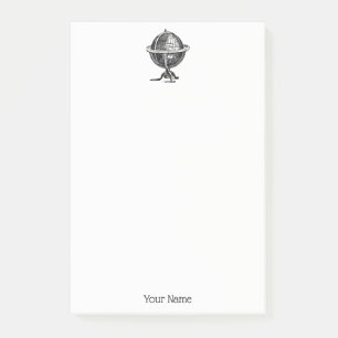 Vintager World Globe Lithograph, der BW Zeichne Post-it Klebezettel