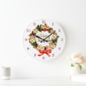 Vintager Wreath-und frohe Weihnacht-Kalligraphie Große Wanduhr (Zuhause)