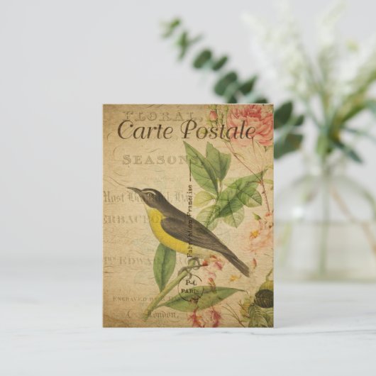 Vintager Yellow Bird Französische Karte (Stehend Vorderseite)