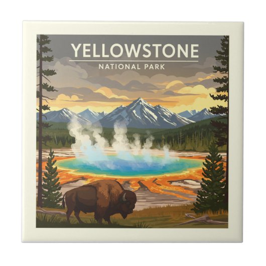 Vintager Yellowstone-Nationalpark Fliese (Vorderseite)