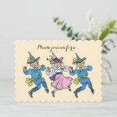 Vintager Zauberer für Oz Dancing Munchkins Kinderd Einladung (Stehend Vorderseite)