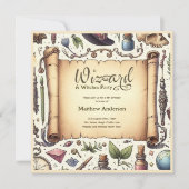 Vintager Zauberer Hexen Party Magical Wands Hats Einladung (Vorderseite)