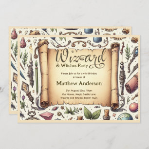 Vintager Zauberer Hexen Party Magical Wands Hats Einladung