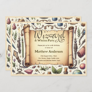 Vintager Zauberer Hexen Party Magical Wands Hats Einladung