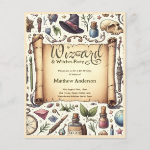 Vintager Zauberer Hexen Party Magical Wands Hats Flyer