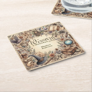 Vintager Zauberer Hexen Party Magical Wands Hats Rechteckiger Pappuntersetzer