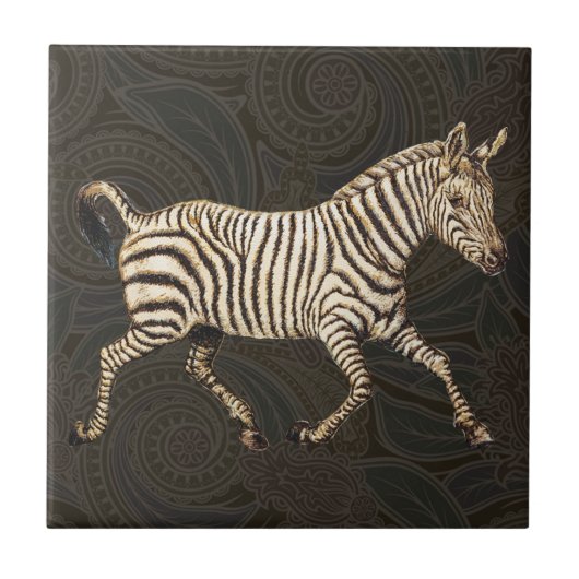 Vintager Zebra-Lauf mit Paisley-Design Fliese (Vorderseite)