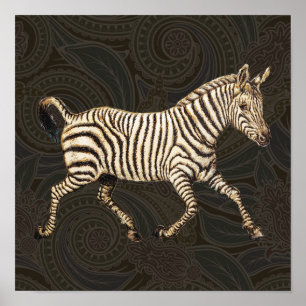 Vintager Zebra-Lauf mit Paisley-Design Poster